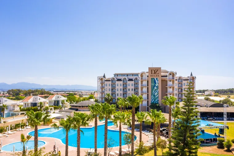 The hotel and pools