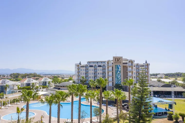 The hotel and pools